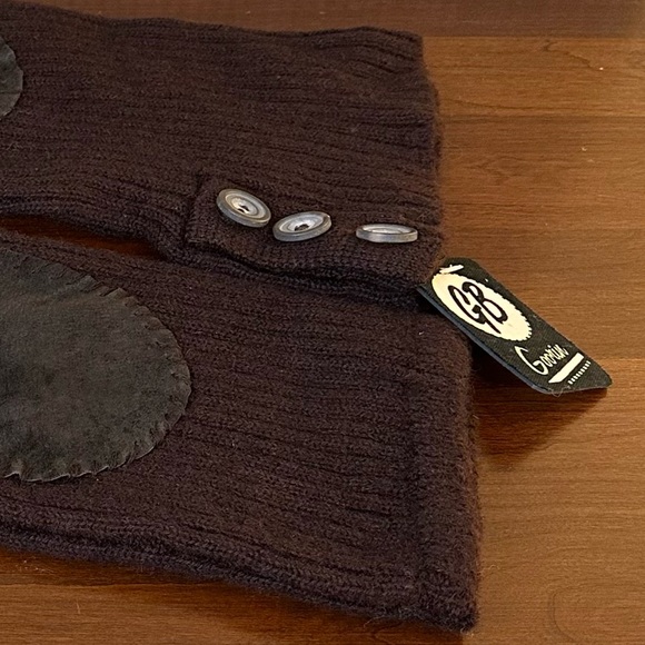 🌟HP🌟VTG 1990s Sweater Arm Warmer Set Brown Wool Leather Patches Goorin Bros. - Picture 5 of 8